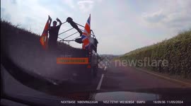 Passing 2 miniature traction engines, then come across a big one with a happy passenger on the trailer.