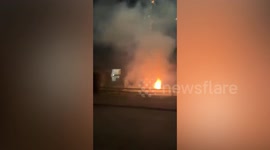 Arsenal fans light fireworks outside 'Man City team hotel' at 2am