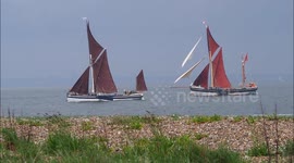 Spectacular sight of two 'duelling' Thames barges off Kent, UK