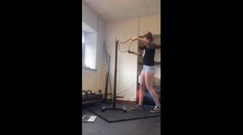 Exercise warm-up gone wrong: trainer's head bump caught on video