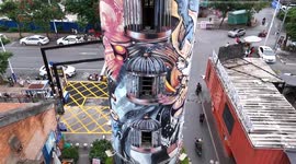 China: Graffiti on A 33-meter-high 360-degree Cylindrical Water Tower in Nanning