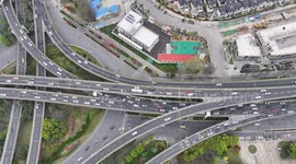 China: Slow-moving Vehicles over Saihong Bridge Overpass in Nanjing