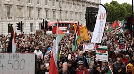 Over 10,000 people gathered in Whitehall to protest against the Israeli's assault on Rafah