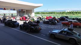 Convoy of vintage cars departs from China's Horgos heading for Paris