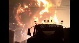 CCTV  of Tianjin explosions，Slow motion footage of Tianjin fireball