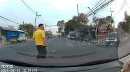 Rescuing a stranded pooch amidst traffic