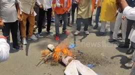 Bajrang Dal and Vishwa Hindu Parishad today burnt an effigy of Islamic terrorism in protest against the shooting and killing of 10 pilgrims by terrorists in Jammu and Kashmir