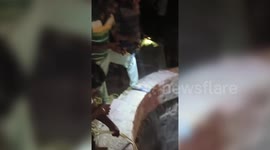 India: Fire department rescues bull from well