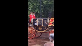 Princess Catherine smiles to the crowd as she returns to Buckingham Palace after Trooping the Colour