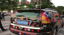 Modified car covered in colourful jewels