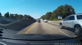 Great save from surprise trash can on highway