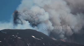 Lava and ash plume filmed over Mount Etna, Sicily