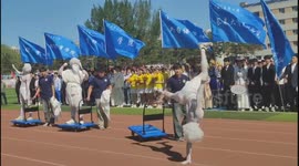Students cosplay as Greek statues for university sports day