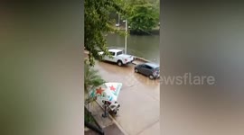 Terrifying scene as crocodile chases away man swimming in lagoon in Mexico