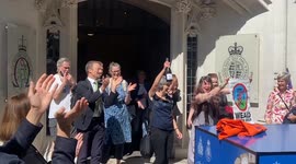 Sarah Finch gives a statement outside the Supreme Court after winning the Horse Hill oil drilling court case against Surrey Council