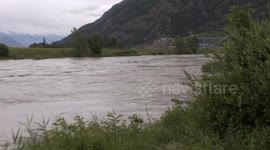 Critical High Level of Rhone river in Switzerland , being watched for potential flooding