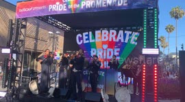 Mariachi rainbow in the celebration of the pride on the promenade in Santa Monica, California