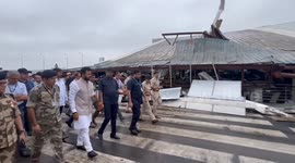 Aviation minister visits terminal one of Delhi airport after roof collapse in which one died and 4 injured
