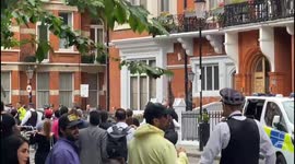 Scuffles take place as Monarchists protest outside Iranian embassy in London