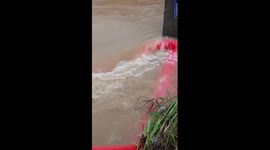 Drainage vehicles help remove floodwater in E China