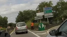 Truck loses its load on the road. (Pinson Paysage society). Paris suburb, Trappes, France. 5 july 2024