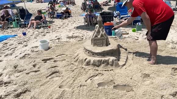 Man works on Sand Castle Sculpture for 44th Annual Contest in Towers Beach — Delaware State Seashore Park (DSSP)