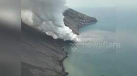 Italy: Lava Delta Engulfs Stromboli Coastline, Unleashing Spectacular Steam Cloud