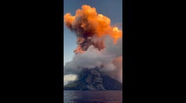Beautiful Eruption of the Mount Stromboli Volcano