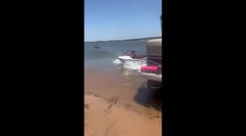 Runaway jet ski diverted from collision, lands safely on shore
