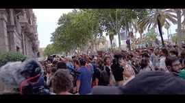 Locals gather outside hotel in Barcelona chanting for tourists to 'go home'