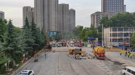China: Workers Repair A Collapsed Section of Metro Ring Line 8 Under Construction in Xi 'an