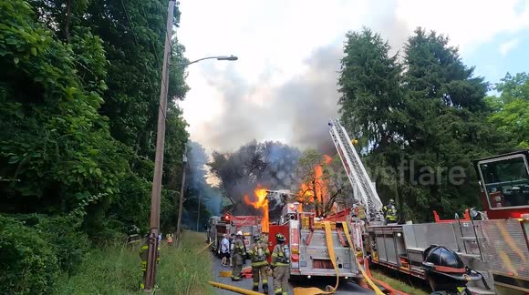 3rd alarm Building fire with collapse shuts down highway Girardville, Pennsylvania