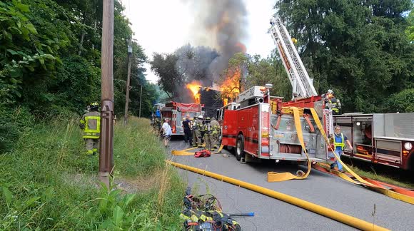 3rd alarm Building fire with collapse shuts down highway Girardville, Pennsylvania