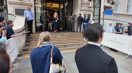 The dog that plays the Deadpool dog from the new Deadpool and Wolverine film departs hotel on way to fan event