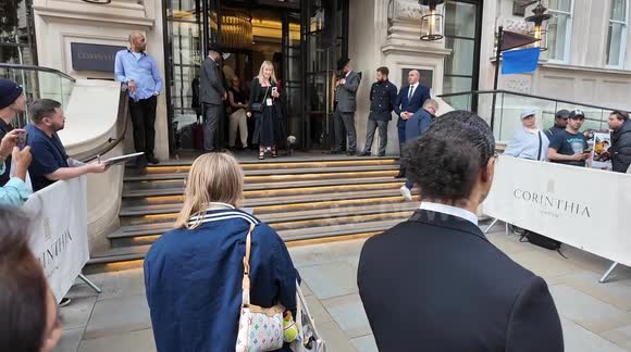 The dog that plays the Deadpool dog from the new Deadpool and Wolverine film departs hotel on way to fan event