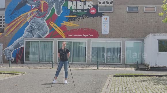 Belgium Basket player Emma Meesseman ready for Paris. Wall painting in her birthplace
