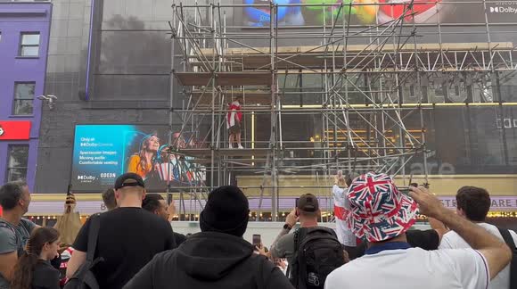 Drunk fans bring chaos  to  London's Leicester Square ahead of England v Spain final