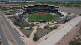 Aerial view of the current Yaquis stadium in Ciudad Obregón , LMP team Mexican Pacific League July 14, 2024. Cajeme in the Yaqui Valley region.