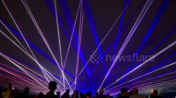 Our town, in attleboro Massachusetts decided to showcase a laser light show in stead of fireworks this is part of it