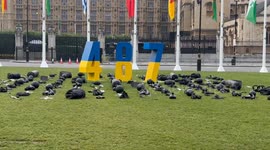 '487' installation at London's Parliament Square honouring Ukranian athletes died in war