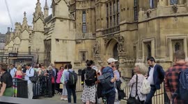 UK: Big queue of people at Parliament to demand their MPs take action to ensure the UK Stop Arming Israel and drop the attempt to block the ICC prosecution of Benjamin Netanyahu