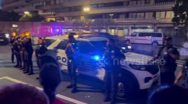 USA: Palestine supporters chanting in front of the Watergate Hotel
