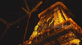 The Eiffel Tower illuminated with the Olympic rings for the Paris 2024