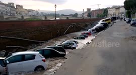 20 cars plunged into ditch after embankment collapse in Florence, Italy