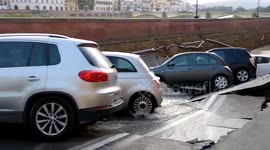 20 cars plunged into ditch after embankment collapse in Florence, Italy