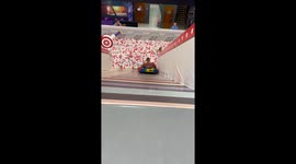 Mischievous woman tests hilarious tube slide theory on her unsuspecting husband