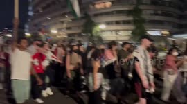 USA: Palestine supporters march in front of the Watergate Hotel, then change direction