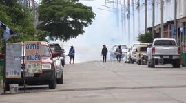 Mosquito exterminators spray my street with something that produces a cloud of white smoke.