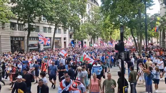 Crowd as far as the eye can see as the Unite the kingdom protest/ march makes their way to Trafalgar Square. Organised by Tommy Robinson
