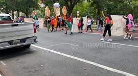 Pro Palestinian protestors march near Lafayette Square